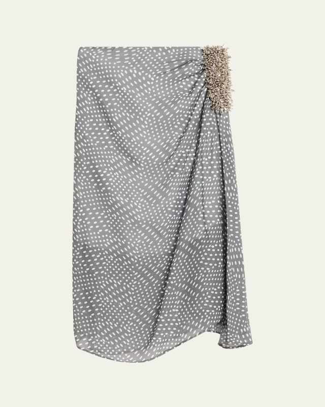 Sovora Embellished Draped Polka-Dot Skirt